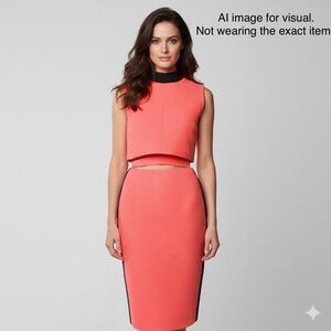 Victoria Beckham Neon Orange Sleeveless Cropped Top Matching Pencil Skirt Sz 2